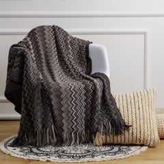 Battilo Knit Stripe Throw Blanket with Tassels