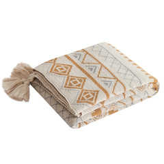 Neutral Diamond Patterned Woven Throw Blanket with Tassels