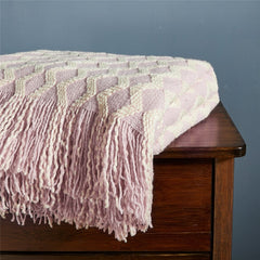 Nordic Diamond Knitted Throw Blanket with Tassels