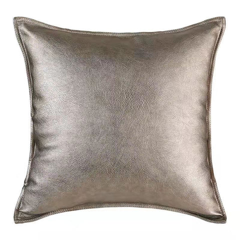 Silver & Metallic Tone Faux Leather Throw Pillow Cover