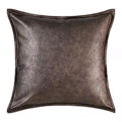 Silver & Metallic Tone Faux Leather Throw Pillow Cover