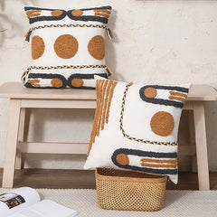 Boho Style Brown & White Tufted Throw Pillow Cushion Cover