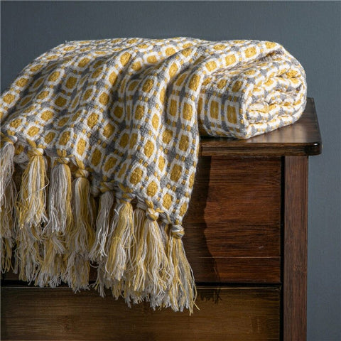 Gingham style Knitted Throw Blanket in 3 colors