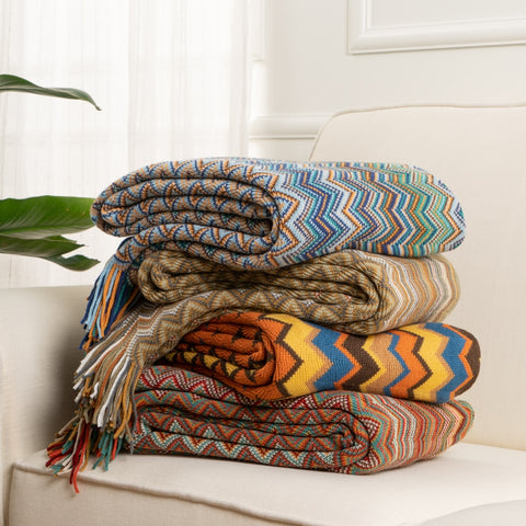 Battilo Knit Stripe Throw Blanket with Tassels